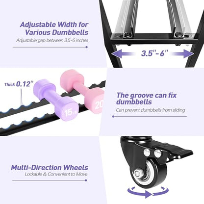 PARTPHONER Dumbbell Weight Rack, Home Gym Storage for Kettlebells Yoga Mat and Balls, All in One Workout Storage with Wheels and Hooks, Powder Coated Finish Steel - size: 39"(L)x15.8"(W)x39.8"(H)