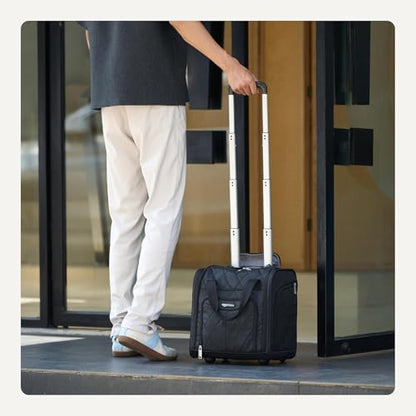 Amazon Basics Underseat Carry-On Luggage with Wheels, 14" Rolling Travel Bag with Compartments and Handle, Airline Compliant, Front Pocket, Black Quilted - color: Black Quilted