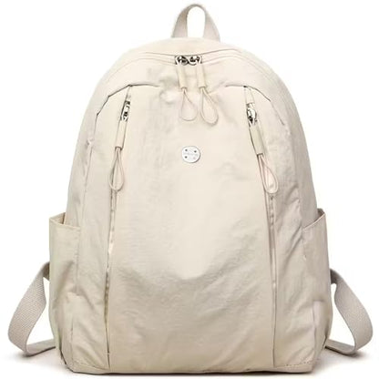 Nylon Backpack for Women Men, Waterproof Travel Backpack Purse Casual Daypack, Gym School Backpack for Daily Cycling (Beige) - color: Beige