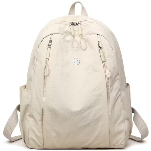 Nylon Backpack for Women Men, Waterproof Travel Backpack Purse Casual Daypack, Gym School Backpack for Daily Cycling (Beige) - color: Beige