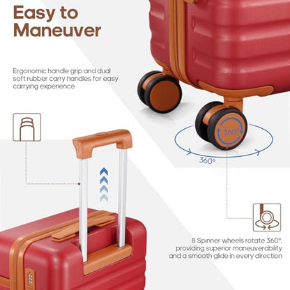 UKEIN Luggage Sets 3 Piece, PC Hardside Large Luggage 24 Inch With Spinner Wheels with TSA Lock, Carry On Suitcase Set With Travel Backpack for Men (Red, 3 piece set (24inch)) - color: Red, size: 3 piece set (24inch)