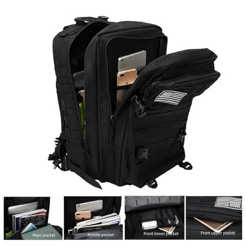 45L Military Tactical Backpack for Men & Women Bug Out Bag Assault pack Molle Daypack Hiking Trekking Rucksack(Black) - color: Black