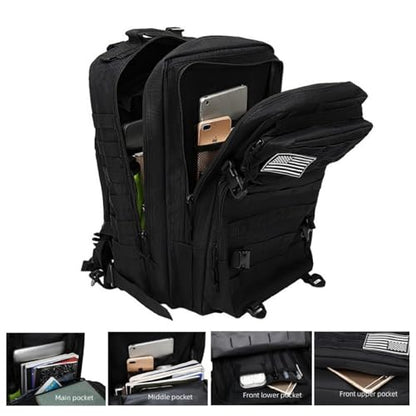 45L Military Tactical Backpack for Men & Women Bug Out Bag Assault pack Molle Daypack Hiking Trekking Rucksack(Black) - color: Black