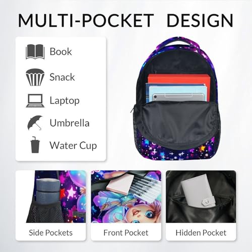 COZYAURA Backpack for Girls Personalized Kids Bookbag with Name - 17 Inch Durable Fairy School Bag for Primary Kindergarten Toddler - color: Purple