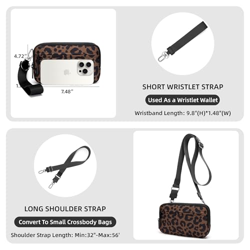 FODOKO Wristlet wallets for women Nylon Quilted Wallet with 4 Zippers,Travel Credit Card,Holder Cell Phone Organizer - color: Brown Leopard