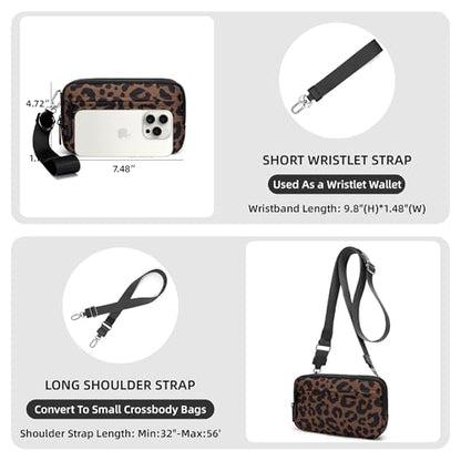 FODOKO Wristlet wallets for women Nylon Quilted Wallet with 4 Zippers,Travel Credit Card,Holder Cell Phone Organizer - color: Brown Leopard