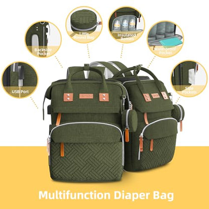 ISMGN Diaper Bag Backpack with Changing Station, Large Diaper Bag, Baby Bag, Multifunctional Diaper Bag, ARMYGREEN - color: Upgrade Armygreen