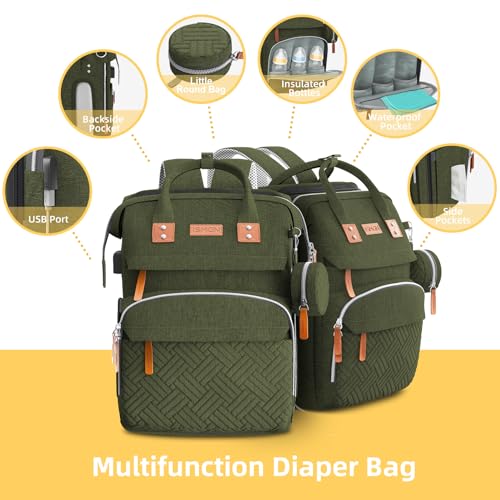ISMGN Diaper Bag Backpack with Changing Station, Large Diaper Bag, Baby Bag, Multifunctional Diaper Bag, ARMYGREEN - color: Upgrade Armygreen