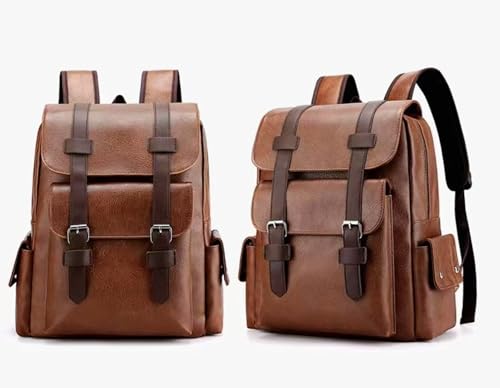 Business Men and Women PU Leather Backpack 15.6inch Laptop Waterproof Backpack Travel Commuter Lightweight schoolbag (Khaki backpack10,Medium) - color: Khaki Backpack10, size: Medium