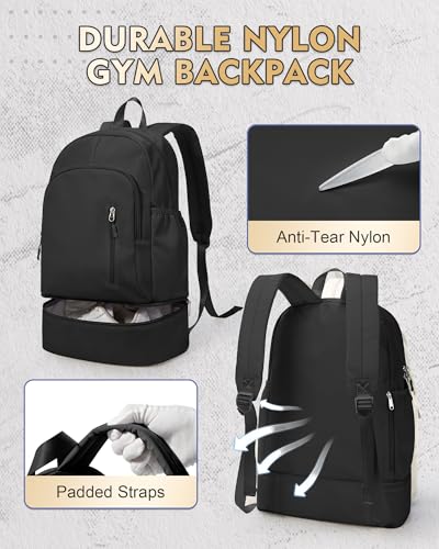 Gym Backpack for Women Men,Cheer bag,Lightweight Gym Bag with Shoe Compartment, Waterproof Sports Backpack with Wet Pocket, Black - color: A1-black
