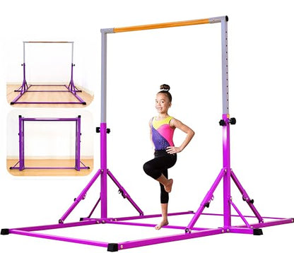 Marfula Gymnastic Bar For Kid and Teenage of 3-25, 5Ft/8 FT Base Length 4Ft Width 5Ft Adjust Height, Gymnastic Kip Bar For Gymnast, Gymnastic Training Equipment For Professional Training Home Club Use - color: Purple (New Style - 8 Ft Base)