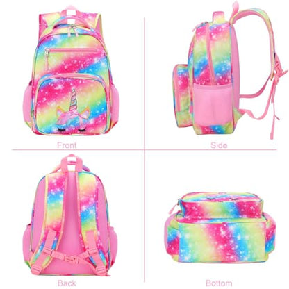 RHCPFOVR Kids Backpack for Girls - Girls Backpack 3-8 Ages Unicorn for Kids 15 Inch School Bookbag for Kindergarten Elementary School Bookbag for Girl 1st 2nd Grade - style: Rainbow Unicorn Flower