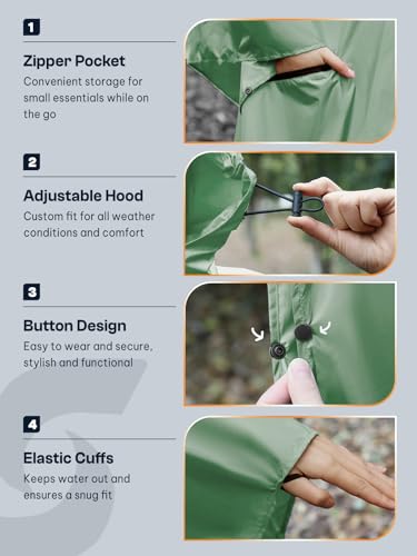 SaphiRose Unisex Rain Poncho Waterproof Raincoat Hooded for Adults Women with Pockets - color: Green