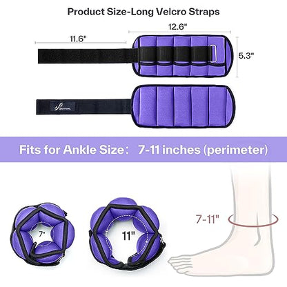 Sportneer Adjustable Ankle Weights for Women and Men 7 lbs/Pair Adjustable Leg Weights with Secure Straps, Strength Training Weighted for Yoga, Walking, Running, Aerobics, Gym, Physical Therapy - color: Purple