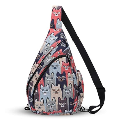 HUA ANGEL Crossbody Sling Bag for Men & Women Lightweight Waterproof Chest Shoulder Bag for Travel Hiking & Everyday Use - color: W-cat