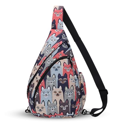 HUA ANGEL Crossbody Sling Bag for Men & Women Lightweight Waterproof Chest Shoulder Bag for Travel Hiking & Everyday Use - color: W-cat
