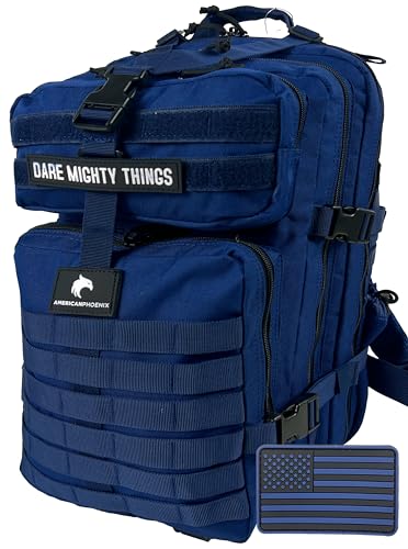 AMERICANPHOENIX 45L Elite Tactical Backpack | 3X Stronger Work & Military Backpack | Water Resistant and Heavy Duty | 3 Day MOLLE Bug Out Bag (Atlantic Blue) - color: Atlantic Blue