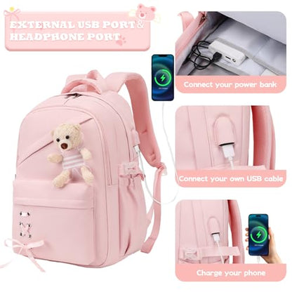 ACESAK School Backpack for Girls - 3 PCS Cute Girls Backpack with Lunch Box & Pencil Case - Kawaii Casual Kids Bookbag School Bag Daypacks Set for Elementary Middle High School Student Teens (Pink) - color: Pink