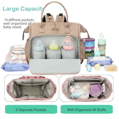 LORADI Large Diaper Bag Tote, Hospital Bag, Baby Shower Essential | 14 Pockets, Convertible, Stroller Clips, 3 Insulated Pockets, Water-resistant, Easy to Clean - color: Mocha, size: Large-20L