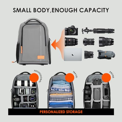 TARION Large Camera Backpacks for Photographers - Waterproof Camera Bag Photography backpack with 15" Laptop Compartment Rain Cover Side Access Tripod Holder(TB02 Grey) - color: Grey