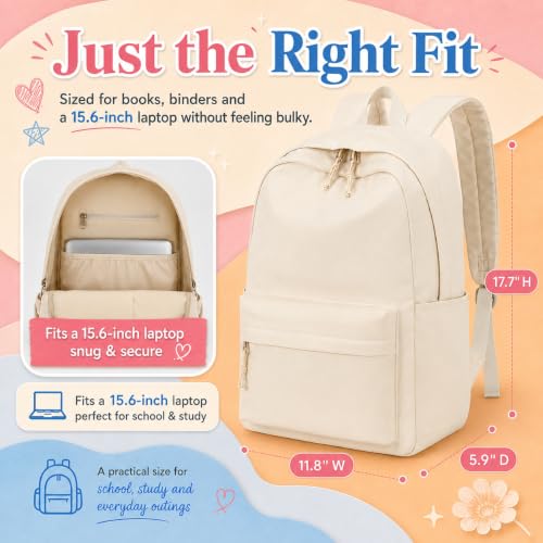 LOIDOU Girls Backpack for Kids Cute School Bookbag - color: Pure Beige, size: L-17"