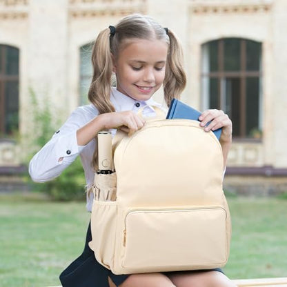 1 Piece Nylon Backpack Kids School Backpack for Toddler Girls Boys Plain Waterproof Preppy Bookbags Travel for Student (Beige) - color: Beige