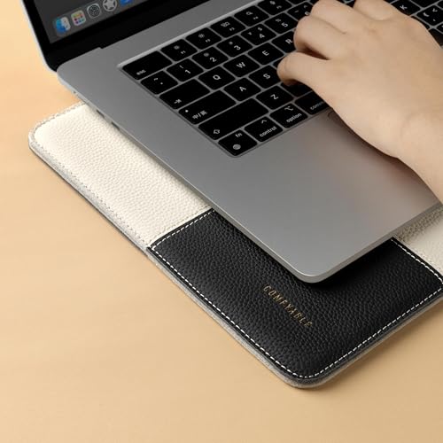 Comfyable Laptop Sleeve 13 Inch Precisely Compatible with MacBook Air M5 M4 2026 & MacBook Pro M2 M1 2022, Genuine Leather Protective Case Cover, Black & Cream - color: Black & Cream, size: 13 inch