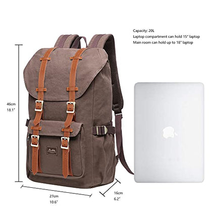 KAUKKO Laptop Backpack Travel Outdoor Weekend Bag Carry on Daypack Stylish and Durable Rucksack Hiking Backpack Fits 15.6"(5-1-coffee2) - color: E5-1canvas Coffee2, size: Large