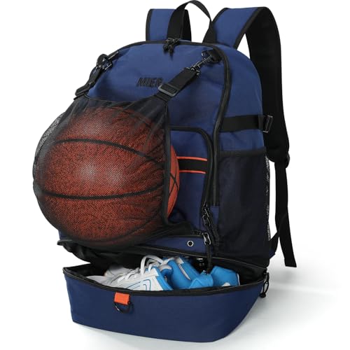 MIER Basketball Backpack Bags Sports Gym Backpacks with Shoe Compartment and Ball Holder for Adult Men Large Soccer Bag - color: Dark Blue