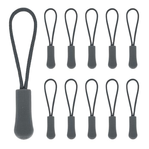 PATIKIL 2.6 Inch Zipper Pulls Replacement, 50 Pcs Nylon Cord Extension Zipper Pull Tab Tags for Handbag Backpacks Jackets Luggage Purses, Dark Gray - color: Dark Gray