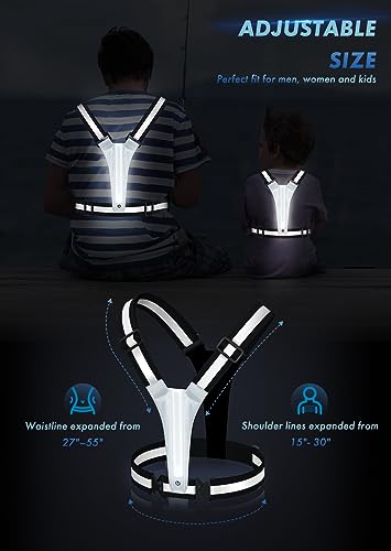 Fokia Kunbio LED Reflective Running Vest Gear,Light Up Vest Runners Night Walking USB Rechargeable,Up to 11hrs Light with Adjustable Waist/Shoulder for Women Men Kids - color: Black