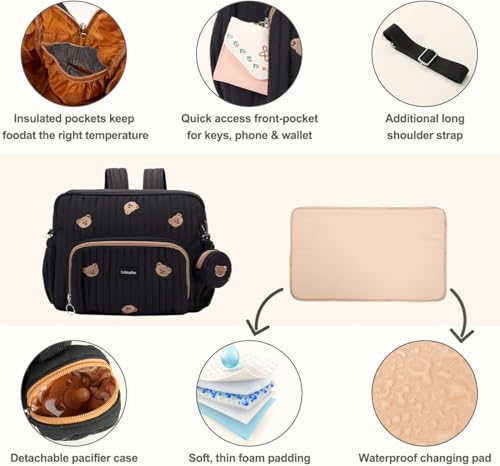 GOBABYMART Diaper Bag Backpack, Medium Maternity baby bag & Changing Pad, Insulated Pockets, Stroller Straps & Pacifier Case (Medium - Black Bears) - color: Medium - Black Bears