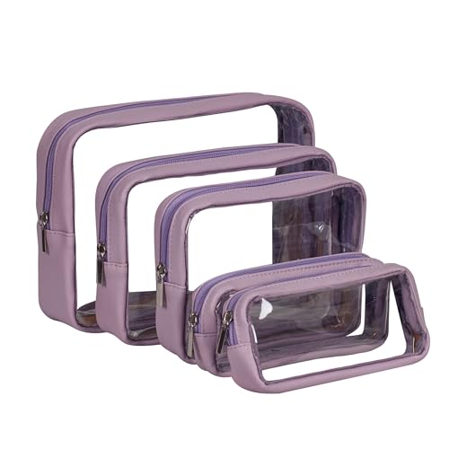 Remobia Hicol TSA Approved 5-Piece Diaper Bag Organizer Pouch Set Clear Waterproof TPU Kids Toiletry Storage Set Travel Packing Clutch Cube Bags for Baby Nursing (Purple) - color: Purple Leather