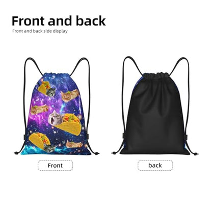 Gianlaima Blue Purple Galaxy Cat Taco Drawstring Backpack Sport Gym Sack Yoga Dance Travel Bag For Men Women - color: Black12