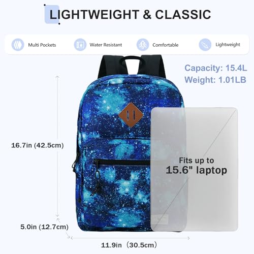 VX VONXURY Backpack for Men Women, Lightweight Kids School Bag, Classic Basic Laptop Bookbag for College Work Travel Hiking - color: Galaxy Blue