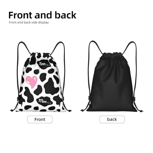 Gianlaima Black And White Cow Print Love Heart Cute Pink Drawstring Bags Backpack Sport Ball Bag Sport Gym Sack Drawstring Bag String Bag Yoga Dance Travel Bag For Men Women - color: Black4