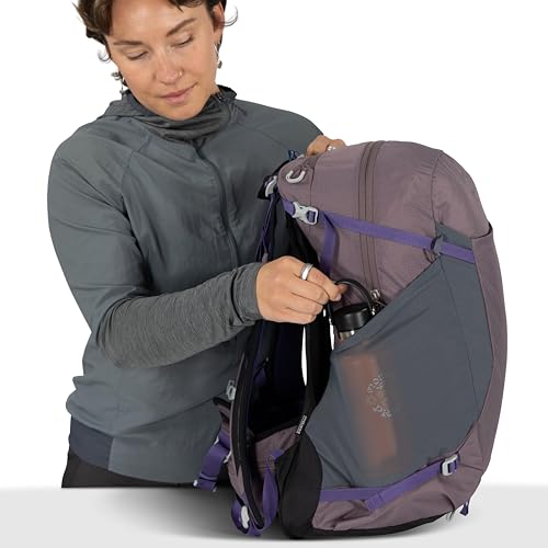 Osprey Hikelite 28L Durable Hiking Backpack - Travel Daypack with Rain Cover for Men and Women, Graphite Purple - color: Graphite Purple, style: 28l