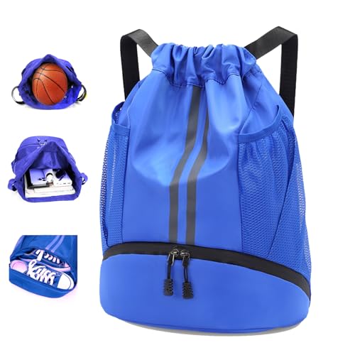 Drawstring Backpack with Shoe Compartment,Water Resistant Sports Gym Bag,String Bag for Men Women,Soccer,Basketball - color: Sky Blue
