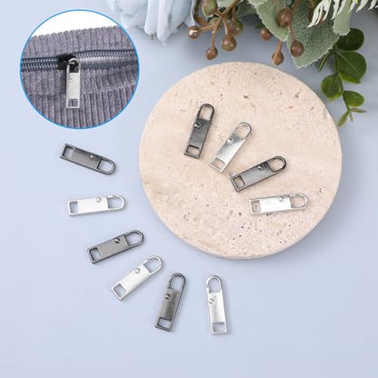 10PCS Zipper Pull, Metal Zipper Pull Replacement Detachable Tabs Repair Kit for Luggage Clothing Backpacks Boots and Jackets Black+Silver