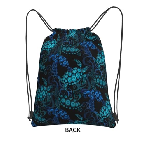 JOOCAR Sea Turtle Drawstring Bag Blue Backpack Draw String Bags Waterproof Lightweight Sports Gym Beach Sackpack Zipper Pocket for Men Women - color: B6