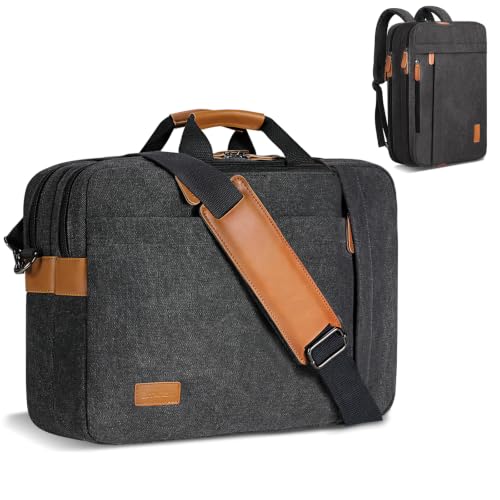 ESTARER Laptop Bag for Men 3 In 1, 17-17.3 Inch Computer Bag Laptop Backpack for Work/Travel/Business, Convertible Messenger Bag Water resistant Canvas Briefcase Backpack (Dark Grey) - color: Dark Gray
