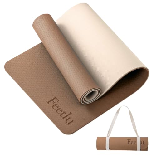 Extra Thick Yoga Mat with Carry Strap, 10mm Non-Slip Exercise Mat, 72 x 24 Inch Cushioned Workout Mat for Yoga, Pilates, Stretching & Floor Exercises - color: Coffee
