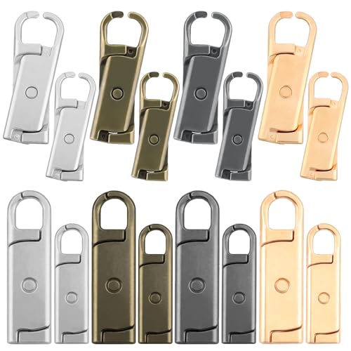 Zipper Pull Replacement, 8 Pcs Metal Zipper Pull Tab Repair Kits for Luggage, Jackets, Purse, Backpack, Coat, Suitcase, Boot(Silver, Bronze, Gold, Gun Black/Small+Large) - style: 16Pcs Large+Small