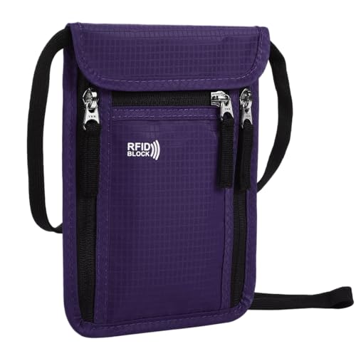 Travel Pouch Neck Wallet Family Passport Holder Organizer Case with RFID Blocking | Family Passport Holder - color: Purple