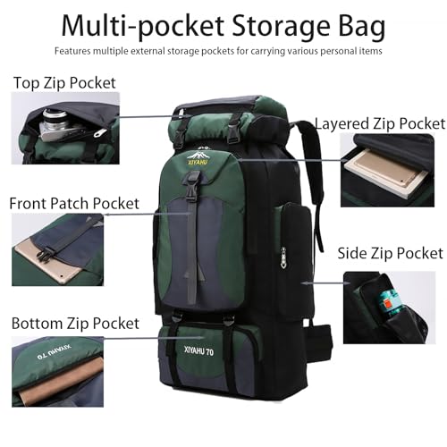 Lawaia 70L Hiking Backpack Large Camping Pack Backpacking Bag Rucking Backpacks Outdoor Trekking Travel Rucksack for Men Women-Dark Blue - color: Blue