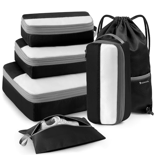 6 Set Compression Packing Cubes for Travel, Lightweight and Space-Saving Luggage Organizer Bags, Sturdy Travel Essentials for Suitcase, Black - color: Black, size: 6 Set