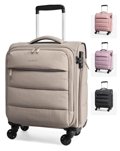 BAGSMART Underseat Carry on Luggage with Wheels, Soft Small Travel Luggage with PVC Wet/Dry Pockets, Lightweight Soft Personal Item Suitcase for Short Trip,Camer - color: Camel, size: 16-inch