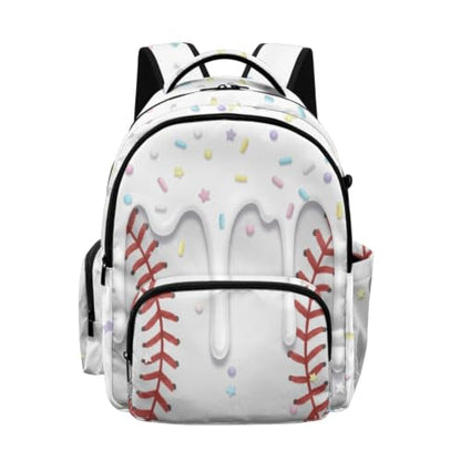 Suobstales Baseball Ice Cream Drip Print School Bags for Kids Girls Boys Elementary Middle School Students Backpack Children Bookbags Casual Large Capacity Travel Daypack (17 Inches) - color: Baseball Ice Cream Drip 6