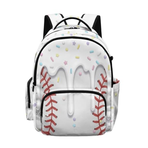 Suobstales Baseball Ice Cream Drip Print School Bags for Kids Girls Boys Elementary Middle School Students Backpack Children Bookbags Casual Large Capacity Travel Daypack (17 Inches) - color: Baseball Ice Cream Drip 6