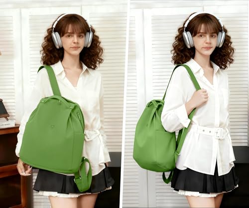 Mini Nylon Women Backpacks,Small Ladies backpacks Casual Lightweight Shopping Travel Daypack (Green) - color: Green